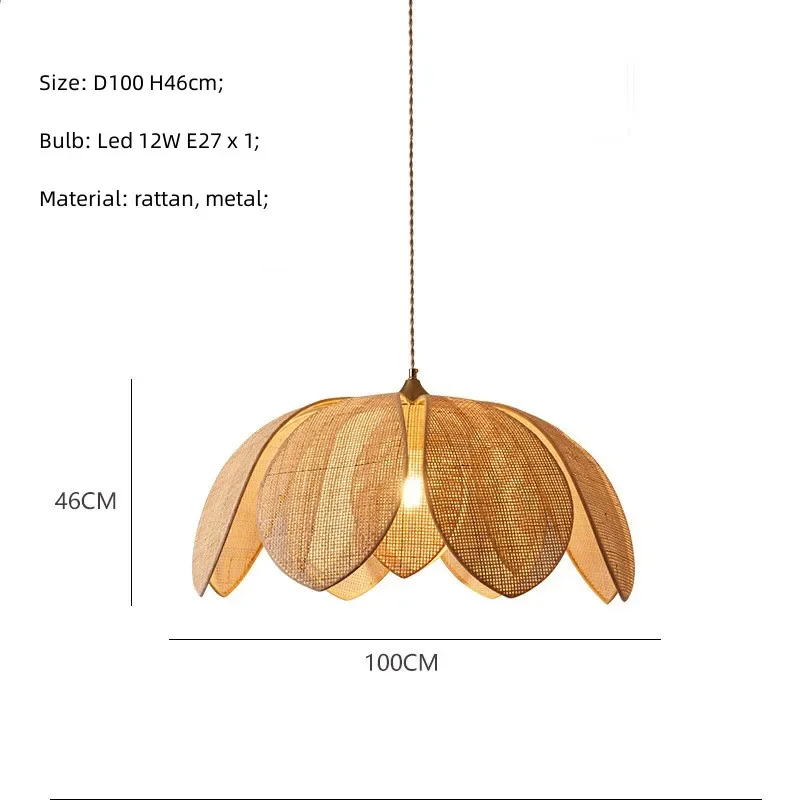 Restaurant Lighting Living Room Parlor Bar Decor Japanese Wicker Art Petal Pendant Light(WH-WP-141)