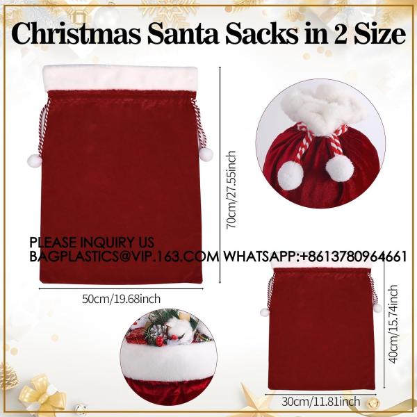 Velvet Bags With Drawstring Large Plush Santa Sack Christmas Gift Bags In 2 Size For Xmas Package Storage Bags