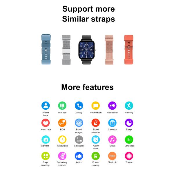 DT46 Smartwatch IP67 IPS 1.75 inch Sport Touchscreen  4 Pin Silicone Band