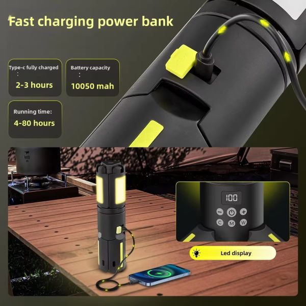 Rechargeable Camping Lantern Outdoor Hiking Fishing Tent Lamp 6000 LM Super Bright Magnetic Rotatable Telescopic LED RV