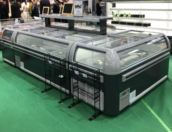 Coated Steel Large Supermarket Island Freezer With Sliding Glass Door