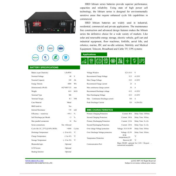 Rack Mount 25.6V 48V 100 - 300AH Lithium Iron Battery