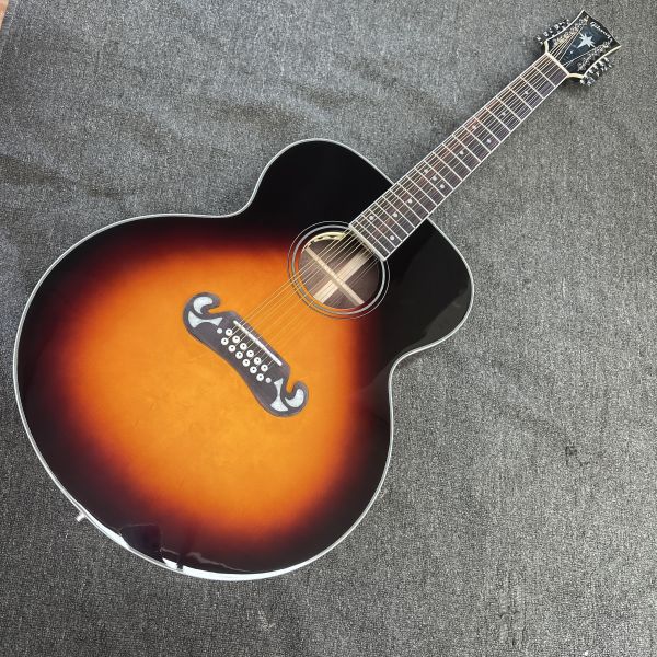 AAAAA 43 inch solid spruce top sj200 jumbo body maple back side acoustic guitar bone nut in cherry sunburst