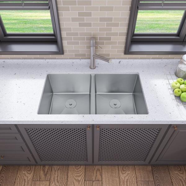 32"» почищенная щеткой сатинировка шара 18G Handmade кухонной раковины X19 двойн