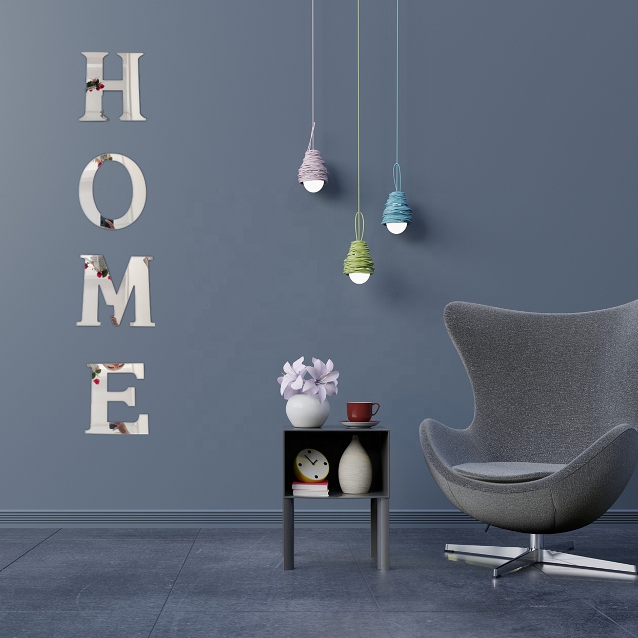 3D Modern Design DIY Removable Wall Decor Set of 4 Plastic MIRROR LETTERS Home Mirror Sticker for Living Room