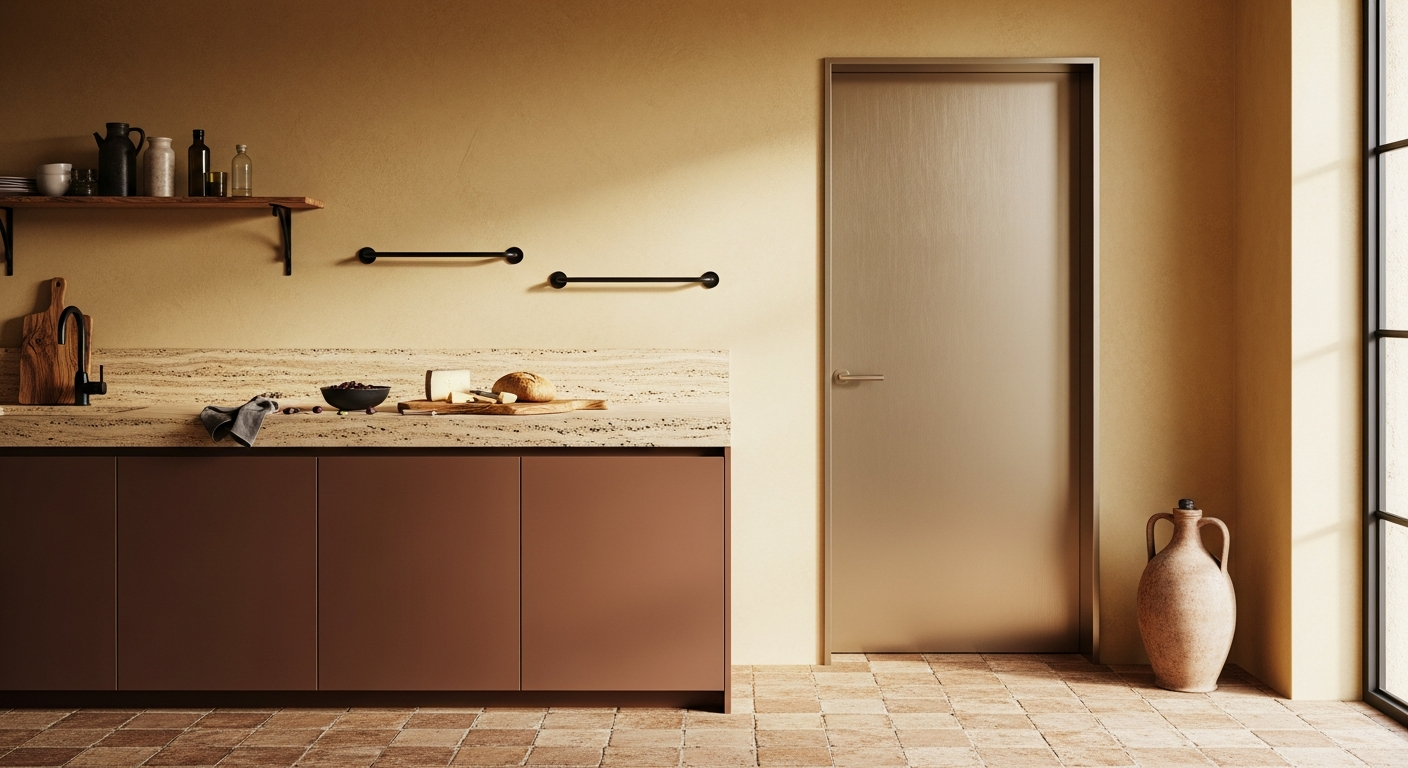 Travertine Inlay Interior Door in 304 Stainless Steel