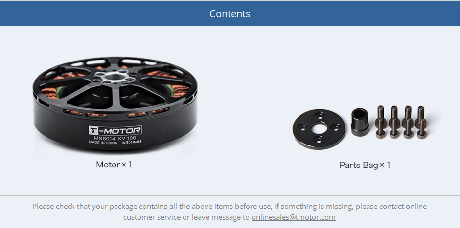 Antigravity MN8014 KV100 180 T-Motor Multi-Rotor Fixed Wing Efficient Brushless Motors And Lightweight Design.