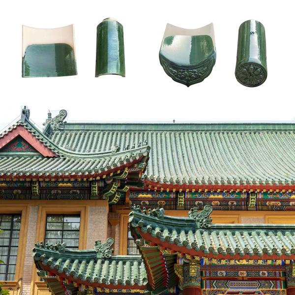Temple Roofing Durable Ancient Ceramic Green Roof Tiles Compressive Strength Of 1500N