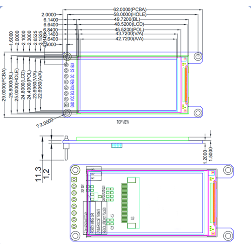 1.9-inch resolution of 170x320, st7789-driven LCD high-definition IPS display screen,segment lcd display,segment lcd