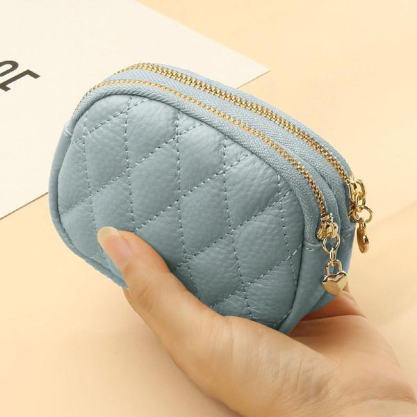 Double Zipper Large Capacity Keychain Pouch for Women Made of Genuine Cowhide Leather