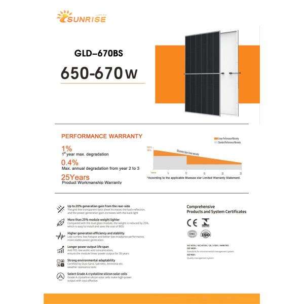 132 Cells Monocrystalline Silicon Module 650 655 660 665 670W for Solar Energy System