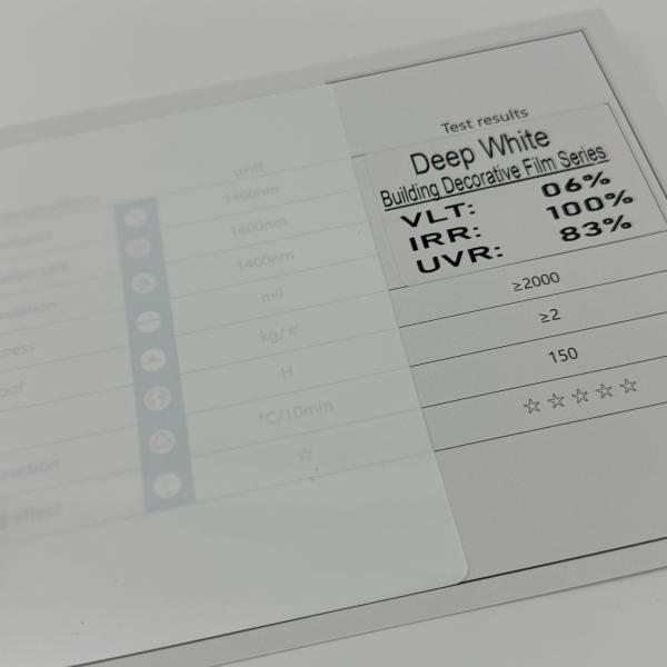 Film de fenêtre de construction en blanc profond 99%UVR Protection de la vie privée décorative