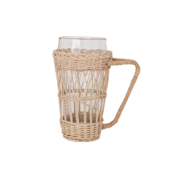High End Coffee Tea Clear Water Cup Clear Glass Mug With Rattan Holder