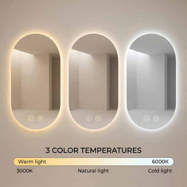 Kingstin Custom Oval LED Bathroom Mirror Rimless Backlit Smart Vanity Mirror Anti-Fog Bluetooth Time Display