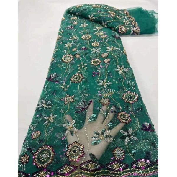 Easily Customizable Luxury Tulle French 3D Beaded Embroidery Mesh Lace Fabric for Women's Clothing Dance Dresses