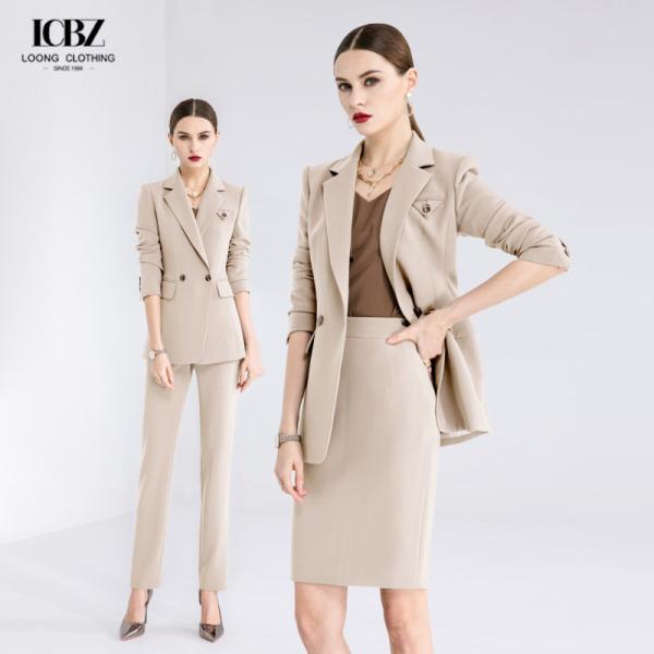 Traje de moda formal para mulheres Slim Fit Pantalhão de peito duplo Traje em branco elegante