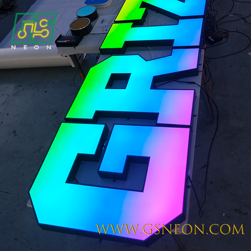 Programmed RGB LED Channel Letter Sign Dynamic Colors Outdoor Acrylic Storefront