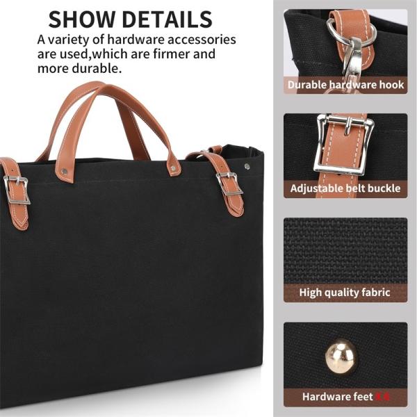 Nylon Canvas Reusable Shopping Bag Totes Leather Belt Buckle Shoulder 44x13x38cm