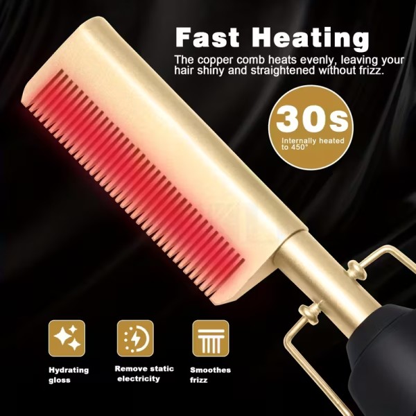 Portable Ceramic Electric Hot Comb Wigs Professional 2-in-1 Hair Straightener Curling Iron Anti-Scald Hotel Household Use 5 Heat