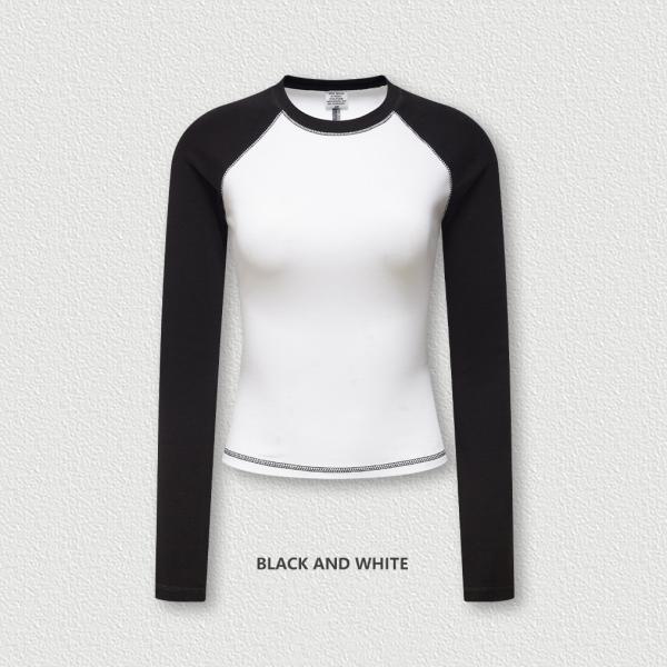 5xl 4xl 3xl 100 camisetas de algodão de manga longa O-Neck Collar Feminino Y2k Vintage Contraste Raglan Branco