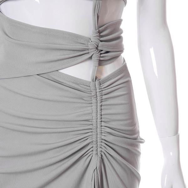 Drawstring Womens Party Maxi Dresses Stitching Slanting Shoulder Navel High Fork