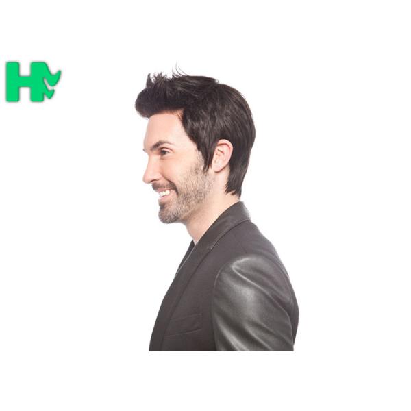 Natural Black Layered Men Hair Wigs With Short Hair Bangs , Short Length