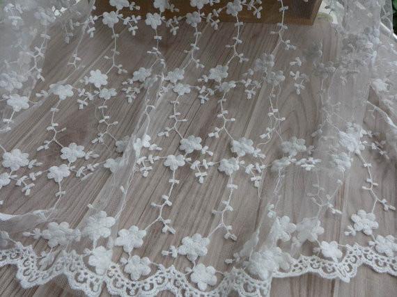 Do casamento de nylon da malha da flor do algodão do laço do bordado tela nupcial 49,21 do vestido largura