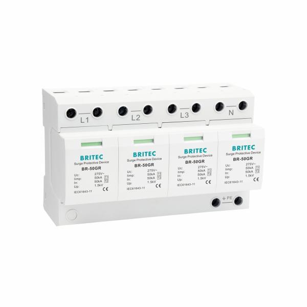 BR-50GR 4P type 1 surge protection device Surge Protective Device 50kA Surge Protection  plug-in arrester type 1 spd surge arrester  AC T1 Surge Protective Device  three phase power surge protector