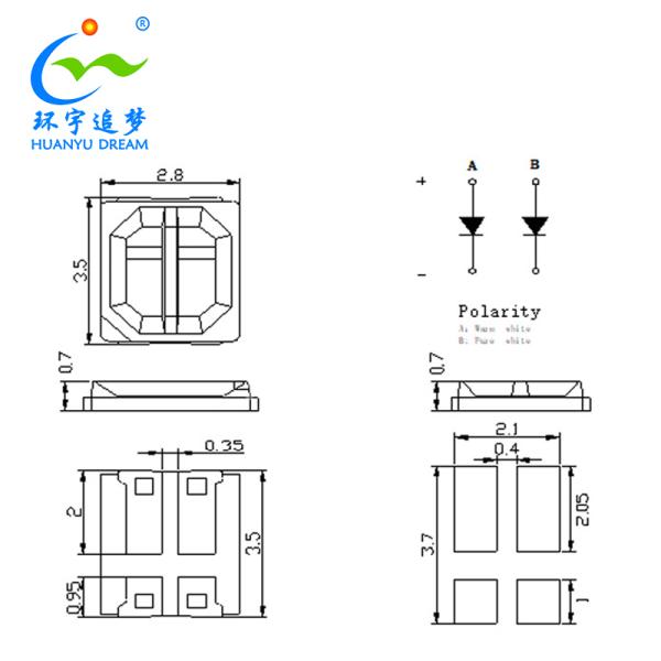 Dual Color 2835 SMD LED Chip 460nm 660nm 850nm Two Colors Spectrum Customization Available 1W For Therapy Mask Belt