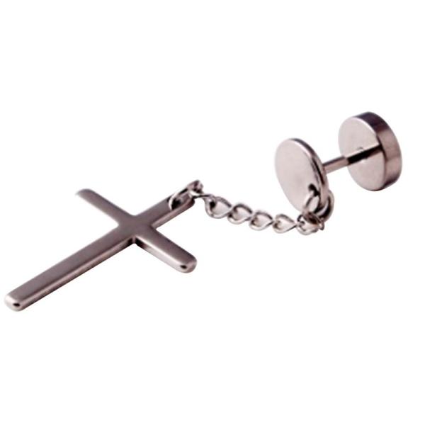 Punk Gothic Stainless Steel Stud Earring Cross Round Fake ear taper dumbbell Fashion Women Mens Rock Style Jewelry