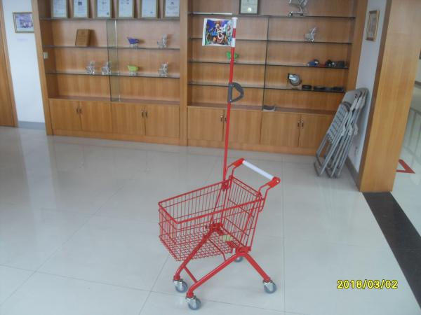 Green Powder Coating 33 Liter Metal Kids Shopping Carts With Flag
