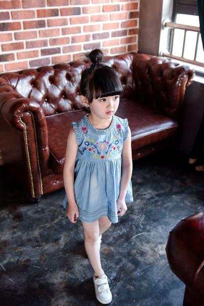 2016 Fashion Girl Kid's  Sleeveless Skirt Floral Blue Jeans Q218