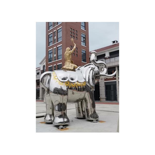 Life Size Brass Man Sitting Stainless Steel Elephant Sculpture