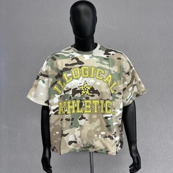 T-shirt de grande porte de verão personalizado para homens T-shirt de tela de seda impressa cortada