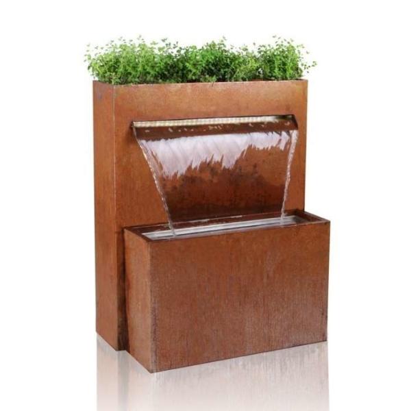 Garden Decor Pool Corten Steel Waterfall Blade Cascade With Herb Planter