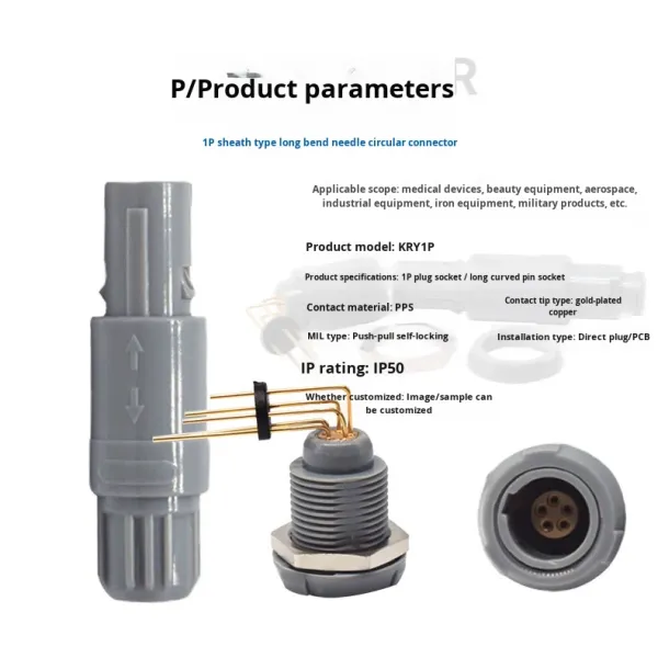 PCB Board Mount 1P 90-Degree Long-Bend Pin Socket Plastic Plug&Play Self-Locking Connector Male/Female Gray Made China Alcohol