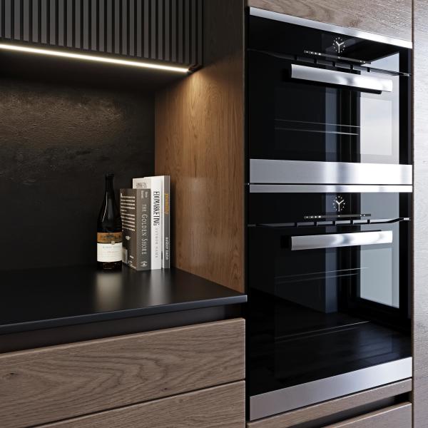 Armários de cozinha modulares modernos de melamina preta Armários de cozinha de pintura a laca Armários de cozinha para apartamento