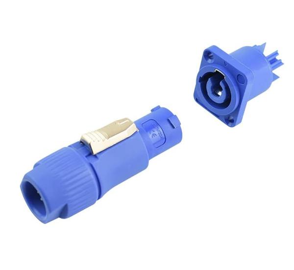 Conector de cable Powercon bloqueable 20A 250V Azul Entrada Gris Salida