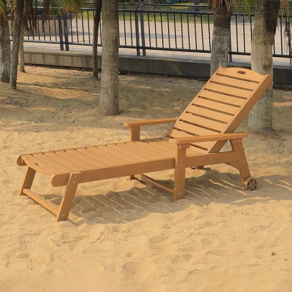 Outdoor 4-Level Backrest Adjustment Sun Lounger for Plastic Wood Sunbed Chaise Lounge