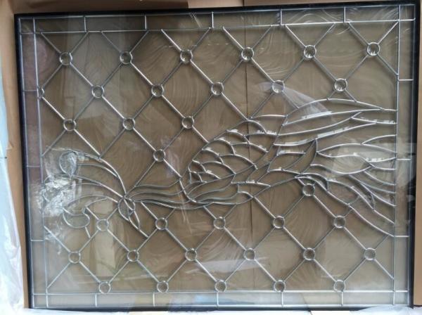 Free design a Peacock Design decorative bevel glass  with zinc caming and baroque glassfor transoms to u.s clients