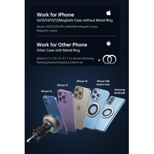 Starry Sky Magnetic Car Wireless Charging Holder Ventilateur de refroidissement intégré dissipation de chaleur rapide réglages d'éclairage multiples