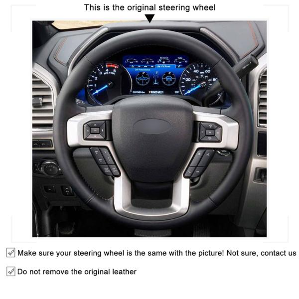Custom Hand Stitching Carbon Fiber Steering Wheel Cover for Ford F-150 F150 F-250 F-350 F-450 F-550 F-600 F-650 F-750
