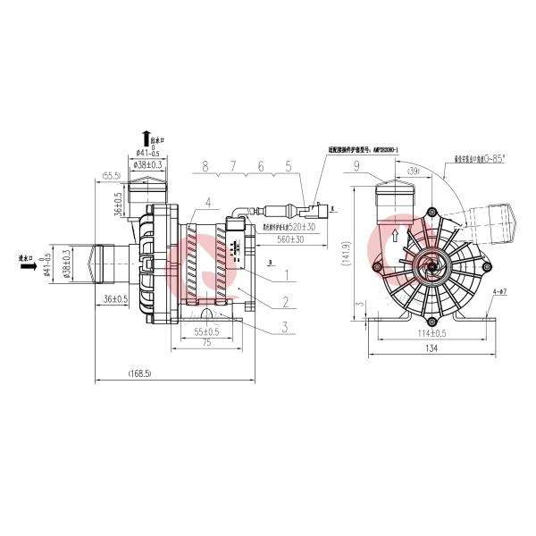 Безщеточная водяная помпа 100L/Min мотора DC JP200 для гибридный охлаждать управления мотора автобуса