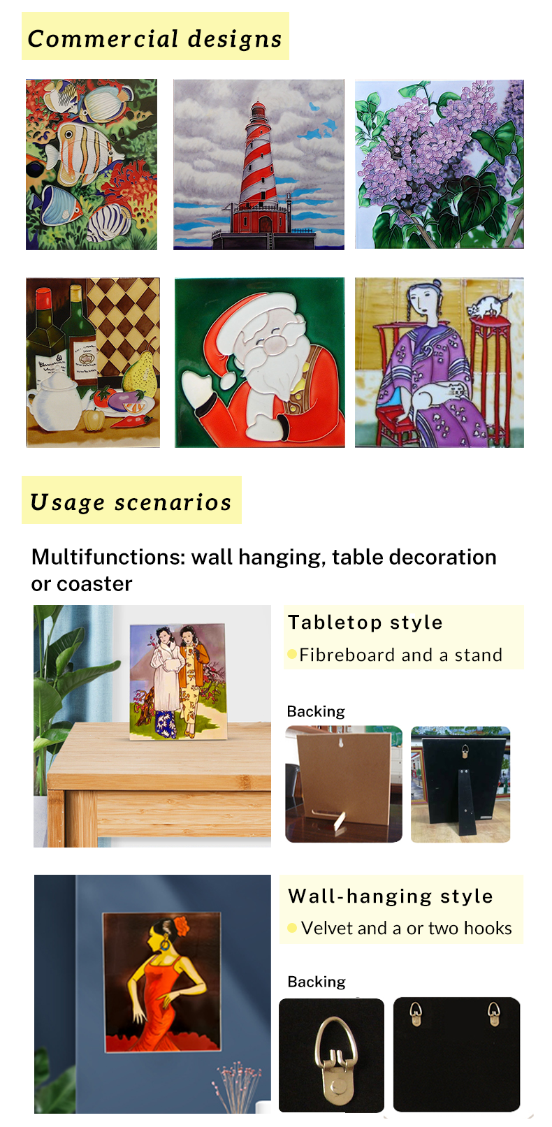 Custom Different Pattern Ceramic Art Decorative Tile  by Folk Artists