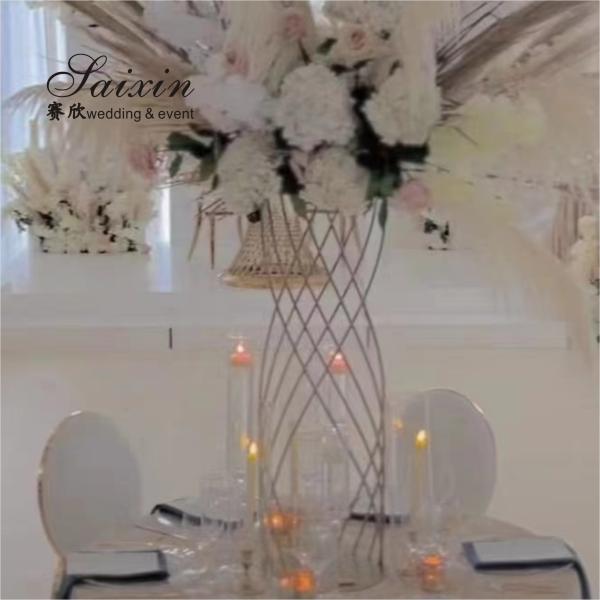Ceremony Wedding Flower Stand Decoration Metal Table Centerpiece Gold Crystal 108CM