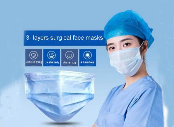 3-Ply Disposable Mouth Mask Non-woven fabrice melting spray cloth in the middle Face Mask Unisex Anti Bacteria