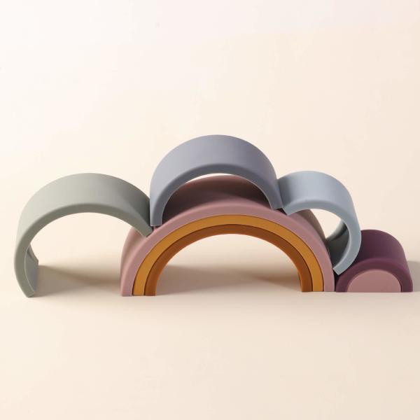 New Children'S Education Silicone Rainbow Round Cloud Arched Colorful Building Blocks Colorful Silicone Children'S Toys