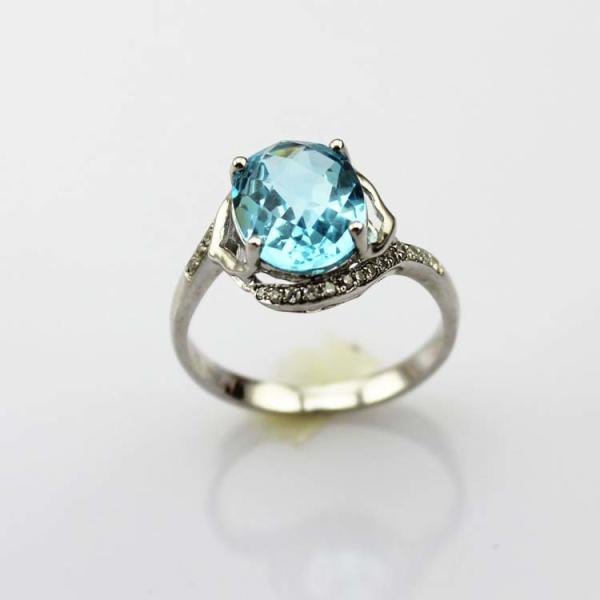 Sterling Silver  8mmx10mm Blue Topaz  Cubic Zircon Women Ring (R262)