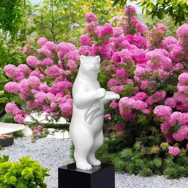 Large White Standing Bear Sculpture (2M Height) - Durable FRP Outdoor Decorative Art