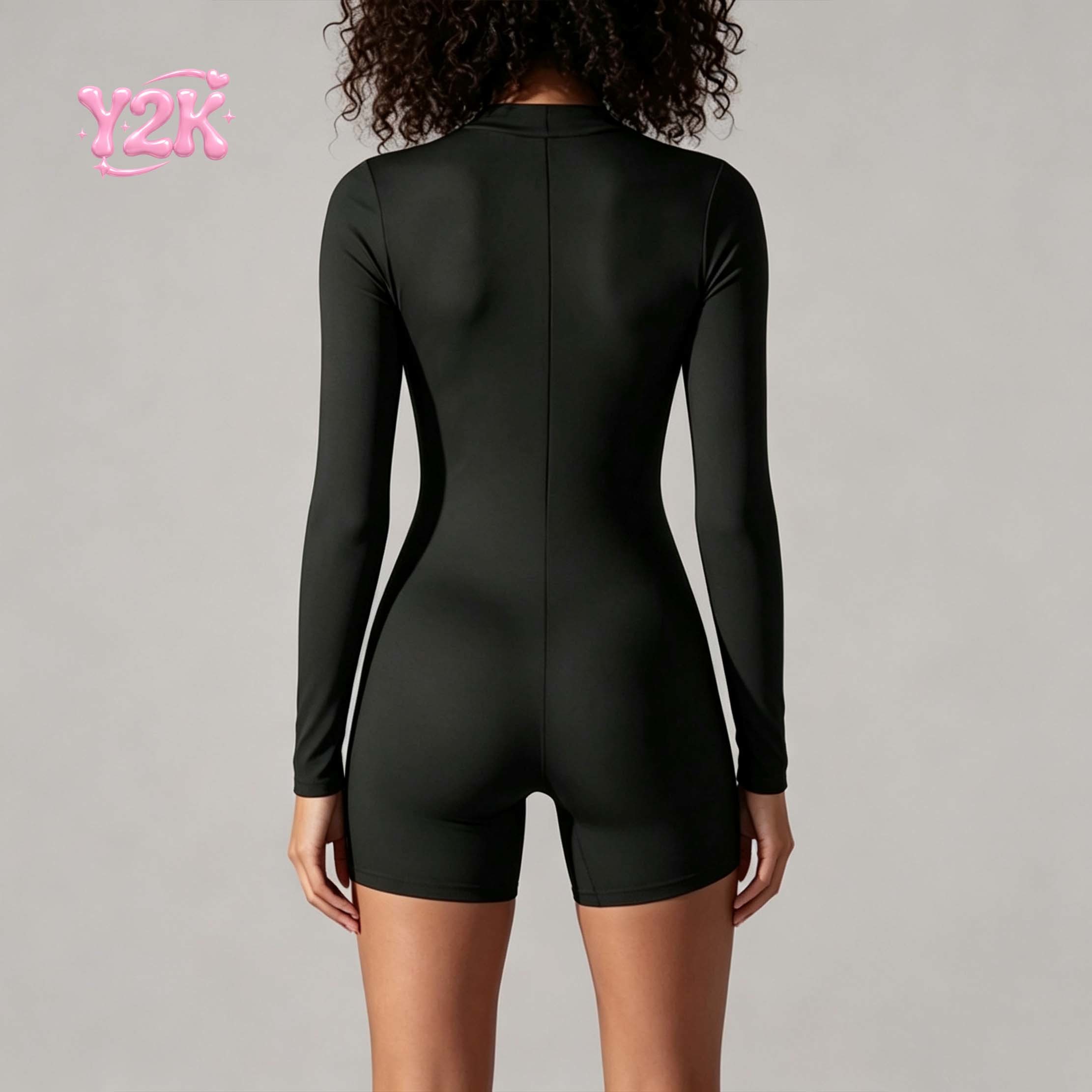 Custom Women's Half Zip Long Sleeve Short Yoga Jumpsuit